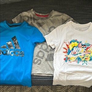 Adidas Blue Tee, Grey Graphic Tee, White Graphic Tee